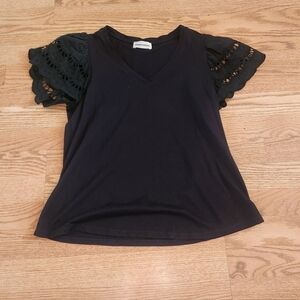 EUC Sandro Ferrone Black Lace Sleeve Women's Top, Size M